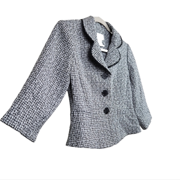 Chadwicks Black White Tweed Style Blazer Jacket Women's Size 4P Petite - Picture 2 of 5